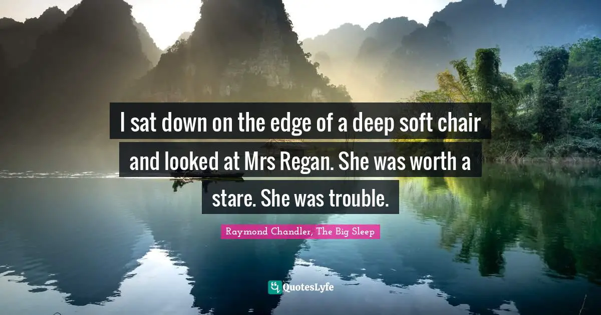 I sat down on the edge of a deep soft chair and looked at Mrs Regan. She was worth a stare. She was trouble.
