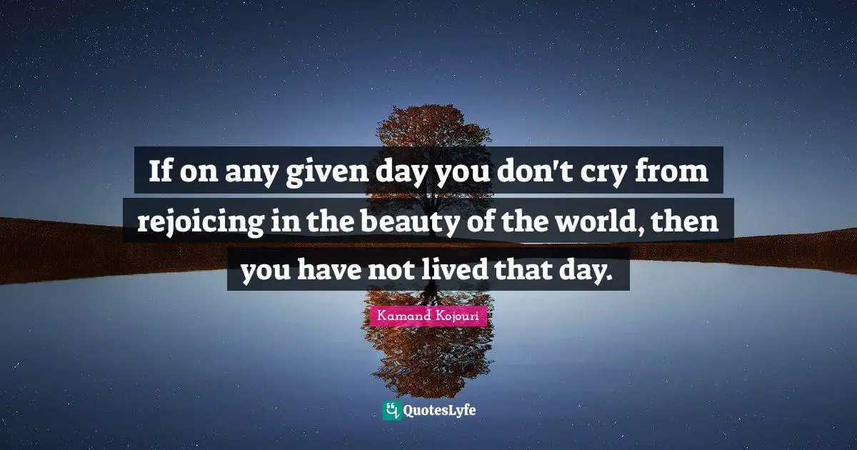 If on any given day you don't cry from rejoicing in the beauty of the world, then you have not lived that day.