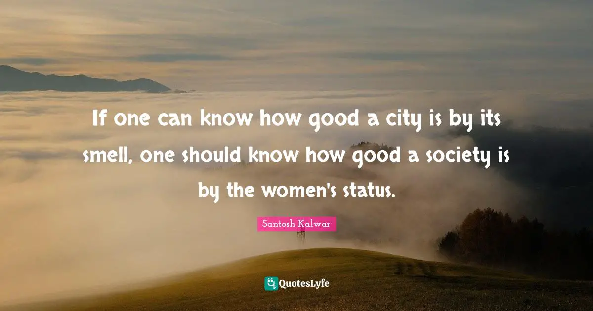 If one can know how good a city is by its smell, one should know how good a society is by the women's status.