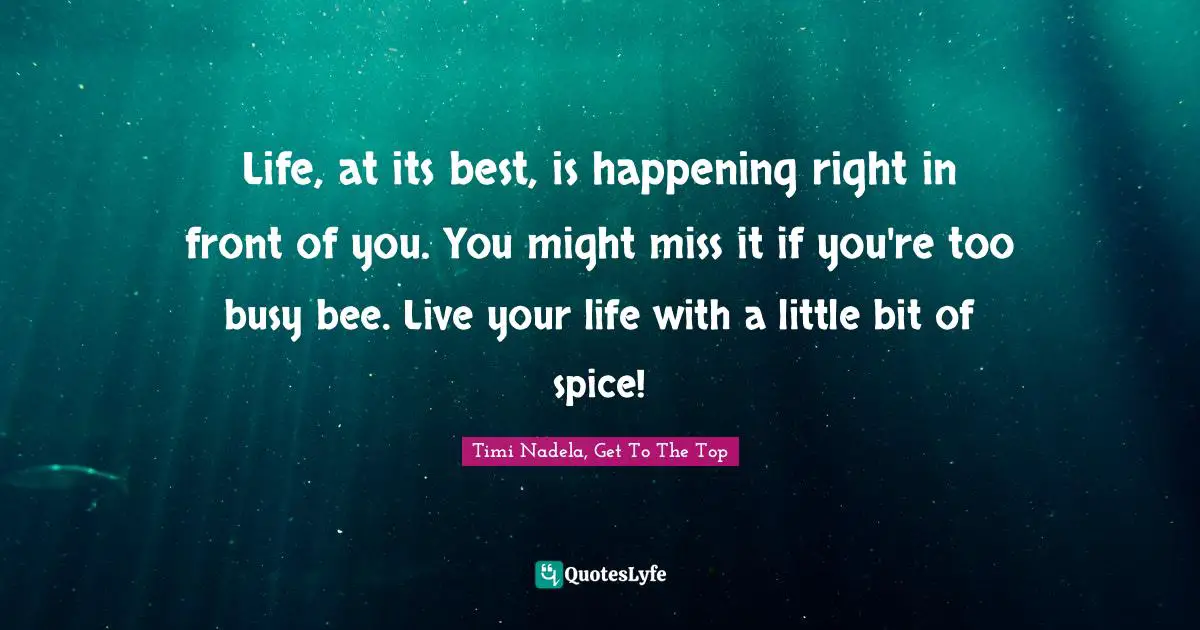 Life, at its best, is happening right in front of you. You might miss it if you're too busy bee. Live your life with a little bit of spice!