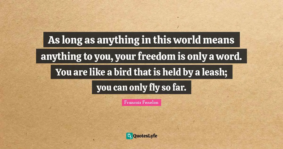 As long as anything in this world means anything to you, your freedom is only a word. You are like a bird that is held by a leash; you can only fly so far.