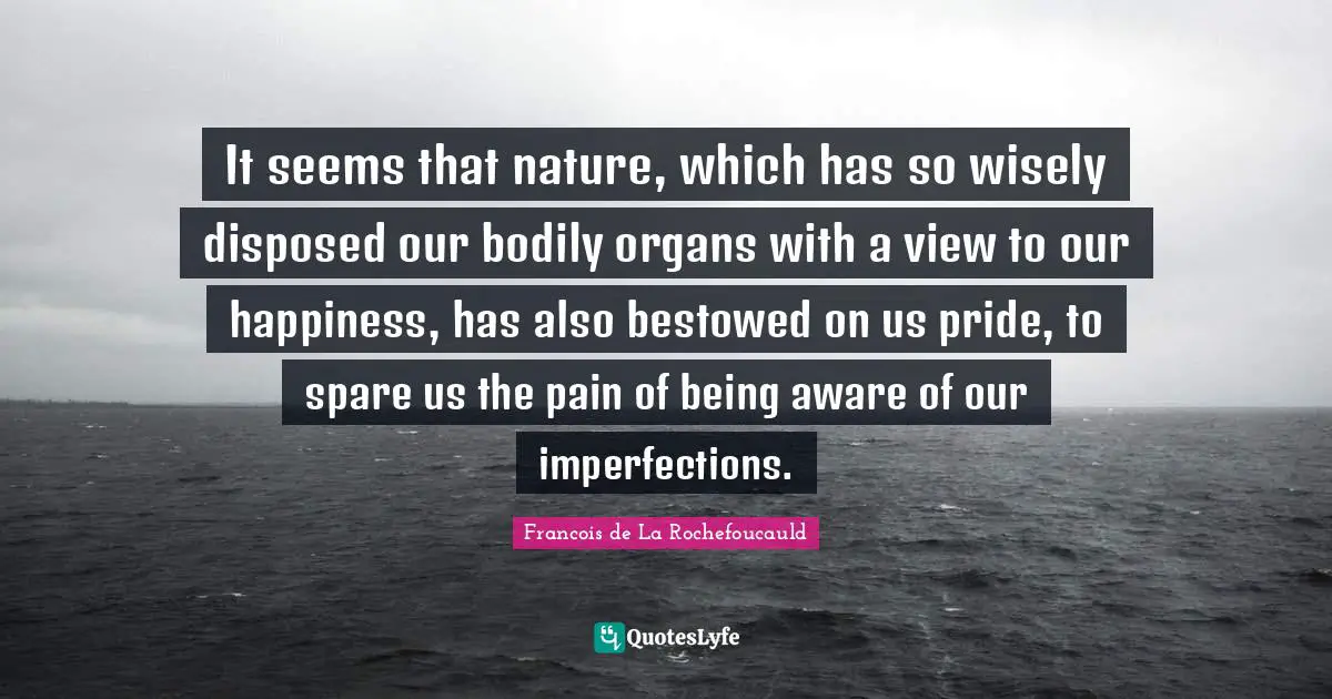 It seems that nature, which has so wisely disposed our bodily organs with a view to our happiness, has also bestowed on us pride, to spare us the pain of being aware of our imperfections.
