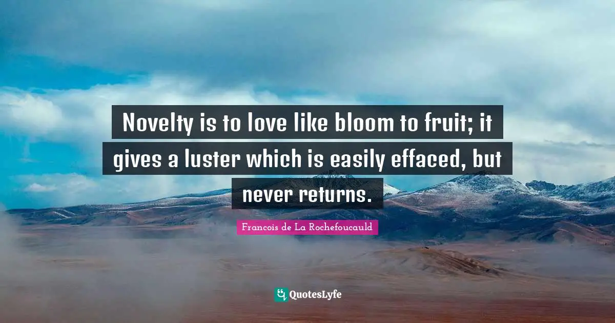Luster Quotes: "Novelty is to love like bloom to fruit; it gives a luster which is easily effaced, but never returns."