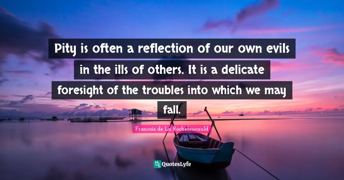 Pity is often a reflection of our own evils in the ills of others. It is a delicate foresight of the troubles into which we may fall.