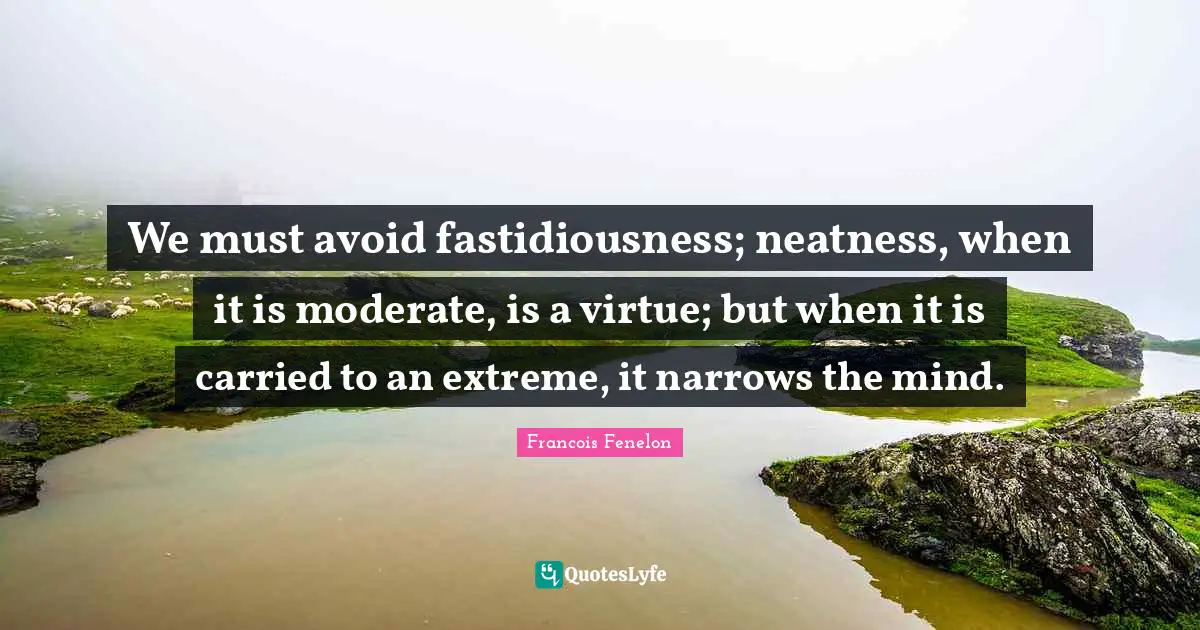 We must avoid fastidiousness; neatness, when it is moderate, is a virtue; but when it is carried to an extreme, it narrows the mind.