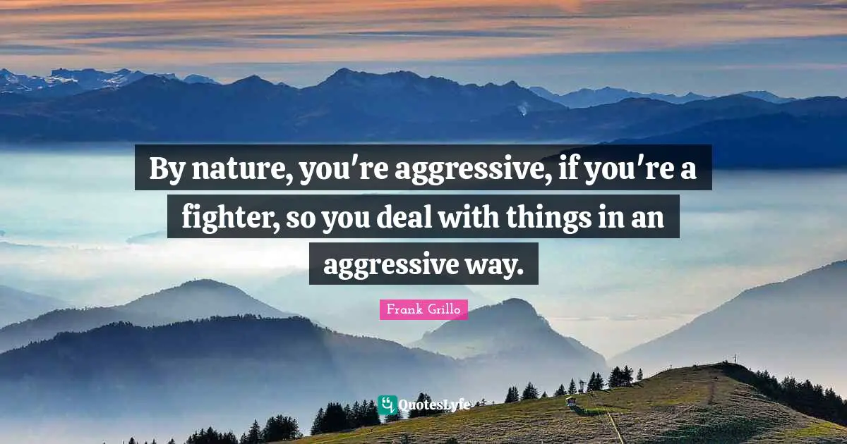 By nature, you're aggressive, if you're a fighter, so you deal with things in an aggressive way.
