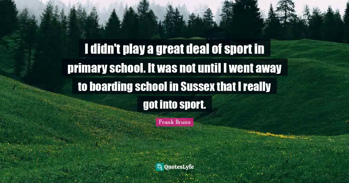 Frank Bruno Quotes: "I didn't play a great deal of sport in primary school. It was not until I went away to boarding school in Sussex that I really got into sport."