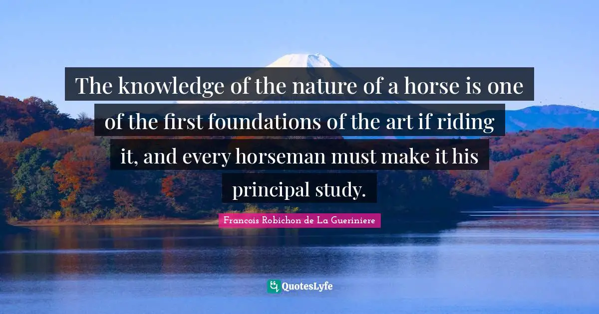 The knowledge of the nature of a horse is one of the first foundations of the art if riding it, and every horseman must make it his principal study.
