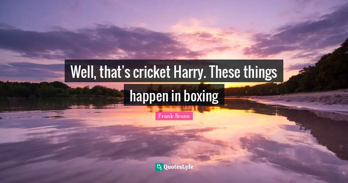 Frank Bruno Quotes: "Well, that's cricket Harry. These things happen in boxing"