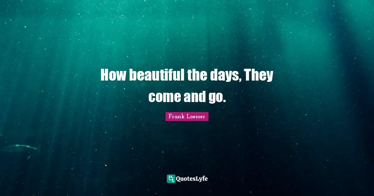 How beautiful the days, They come and go.