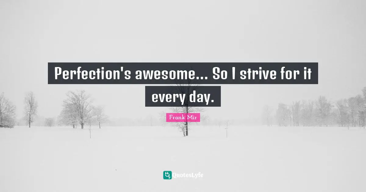 Perfection's awesome... So I strive for it every day.