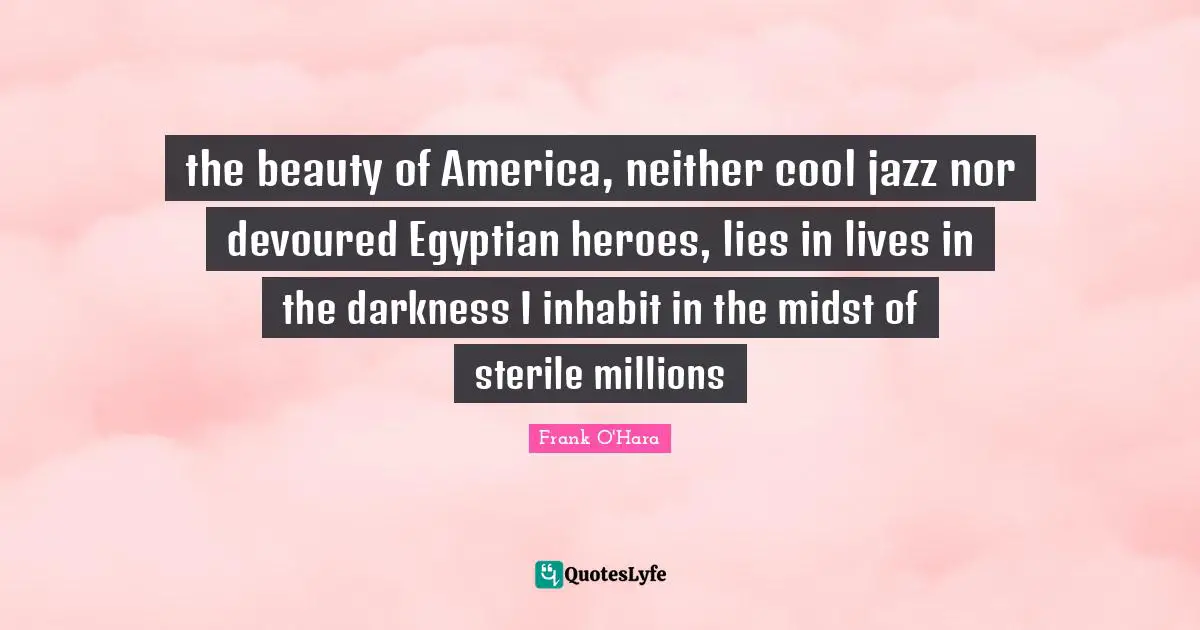 the beauty of America, neither cool jazz nor devoured Egyptian heroes, lies in lives in the darkness I inhabit in the midst of sterile millions
