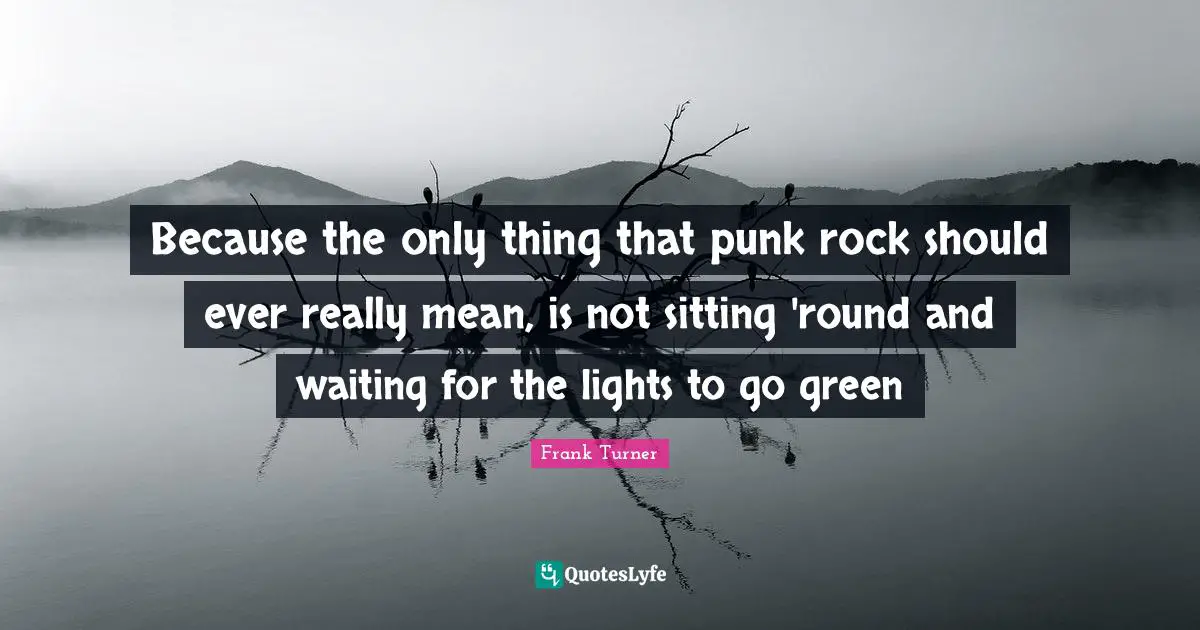 Frank Turner Quotes: "Because the only thing that punk rock should ever really mean, is not sitting 'round and waiting for the lights to go green"