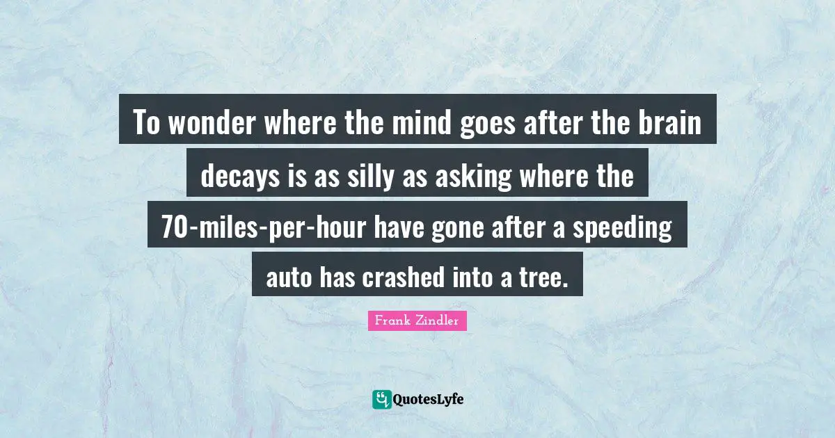 To wonder where the mind goes after the brain decays is as silly as asking where the 70-miles-per-hour have gone after a speeding auto has crashed into a tree.