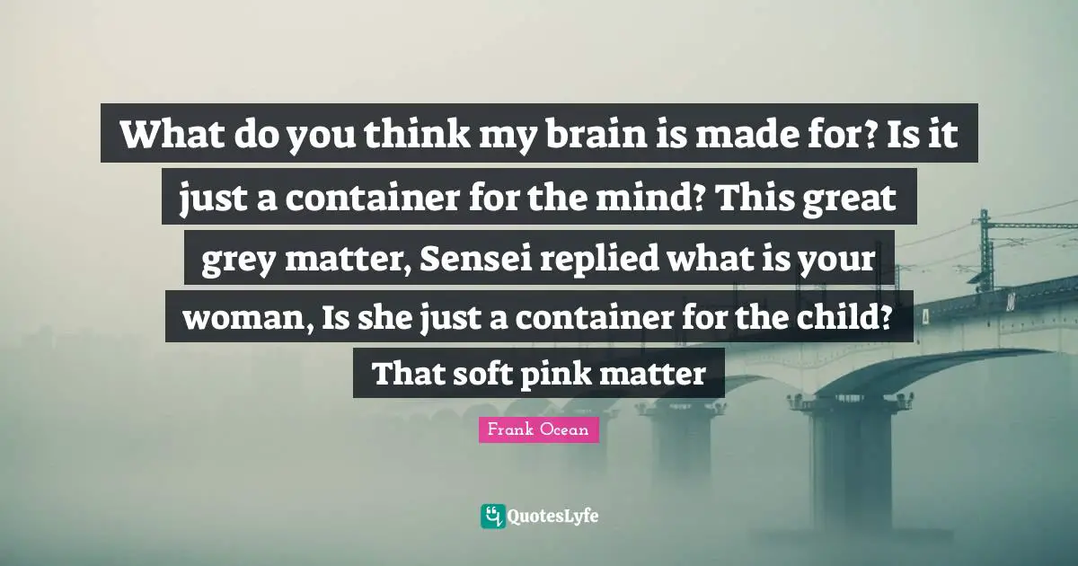 What do you think my brain is made for? Is it just a container for the mind? This great grey matter, Sensei replied what is your woman, Is she just a container for the child? That soft pink matter
