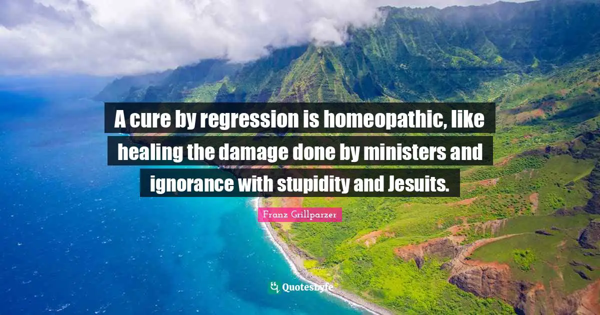 A cure by regression is homeopathic, like healing the damage done by ministers and ignorance with stupidity and Jesuits.