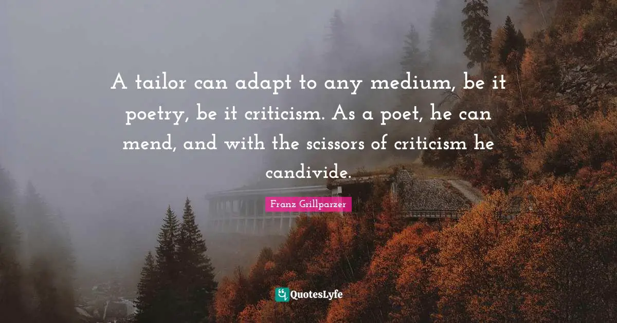 A tailor can adapt to any medium, be it poetry, be it criticism. As a poet, he can mend, and with the scissors of criticism he candivide.