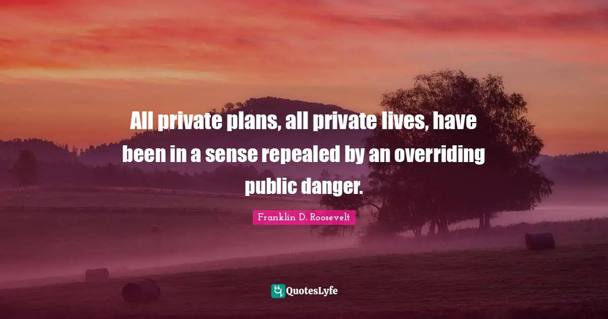 All private plans, all private lives, have been in a sense repealed by an overriding public danger.