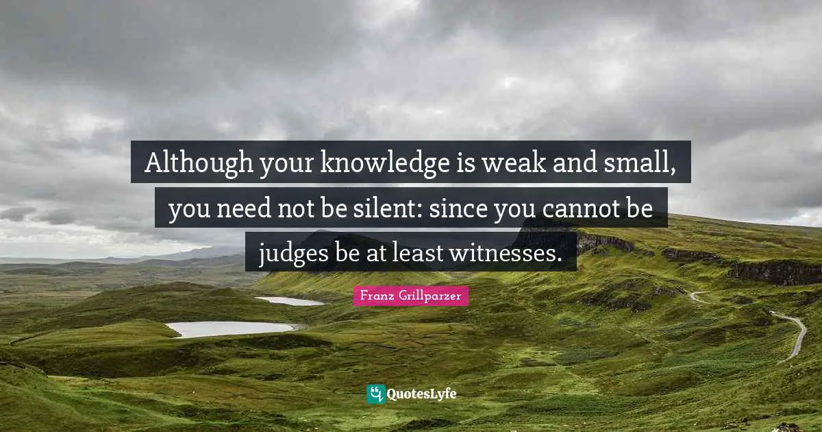 Although your knowledge is weak and small, you need not be silent: since you cannot be judges be at least witnesses.