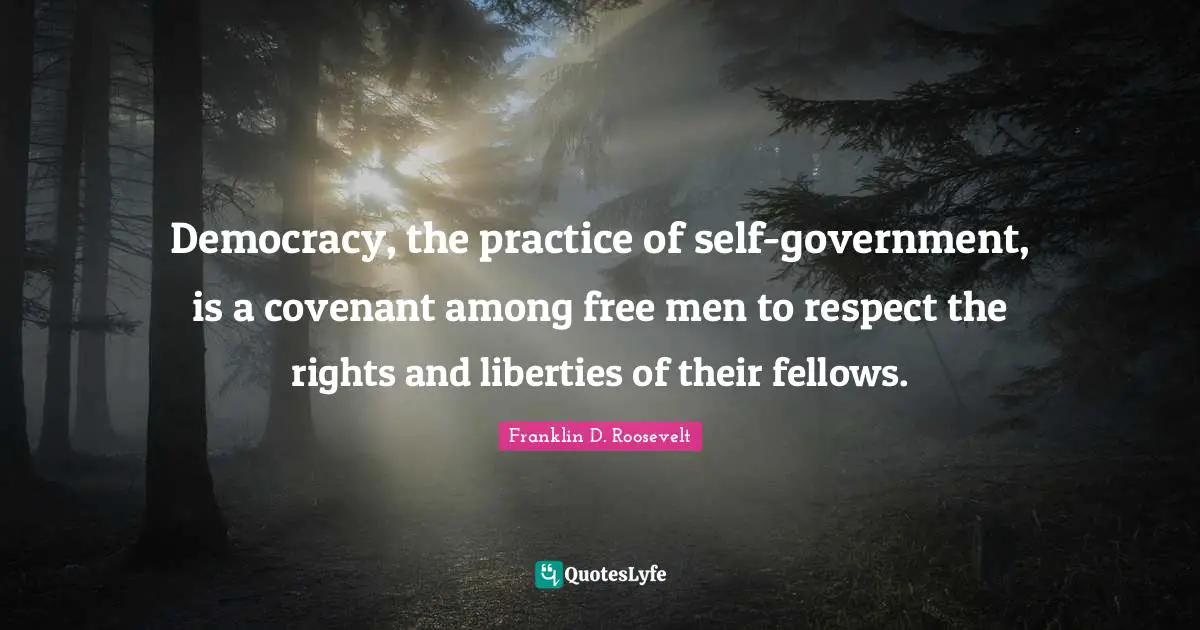 Democracy, the practice of self-government, is a covenant among free men to respect the rights and liberties of their fellows.