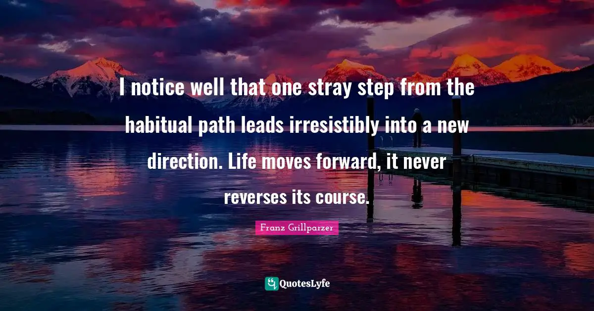 I notice well that one stray step from the habitual path leads irresistibly into a new direction. Life moves forward, it never reverses its course.