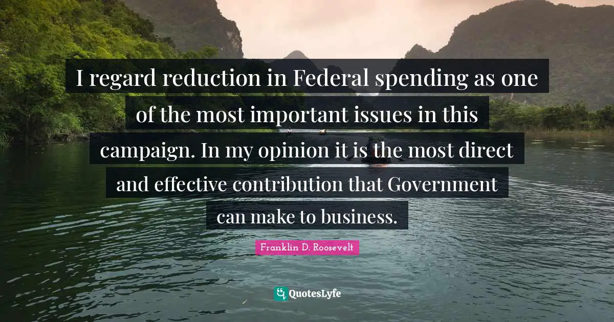 I regard reduction in Federal spending as one of the most important issues in this campaign. In my opinion it is the most direct and effective contribution that Government can make to business.