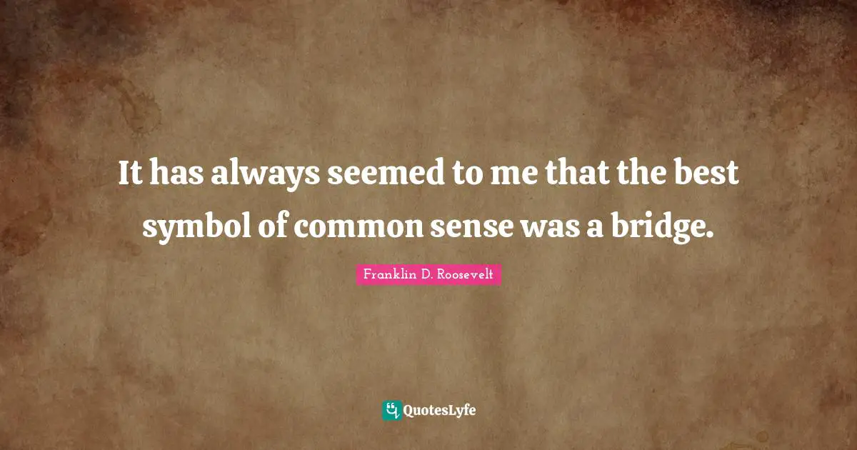 It has always seemed to me that the best symbol of common sense was a bridge.