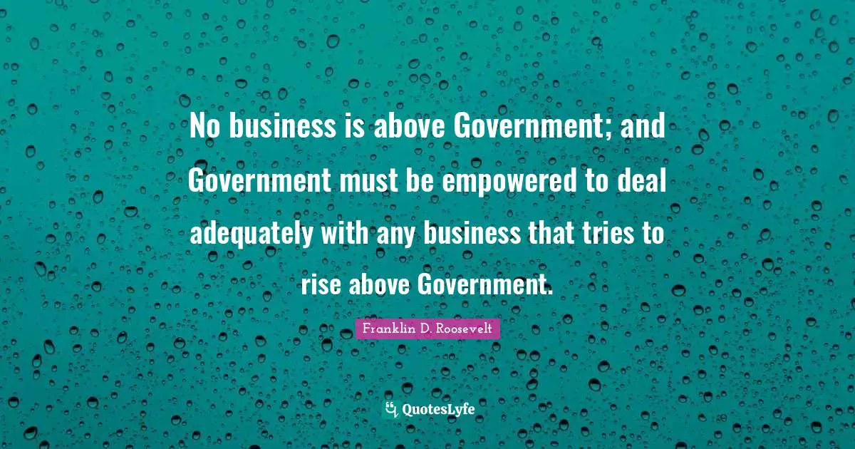 Rise Quotes: "No business is above Government; and Government must be empowered to deal adequately with any business that tries to rise above Government."