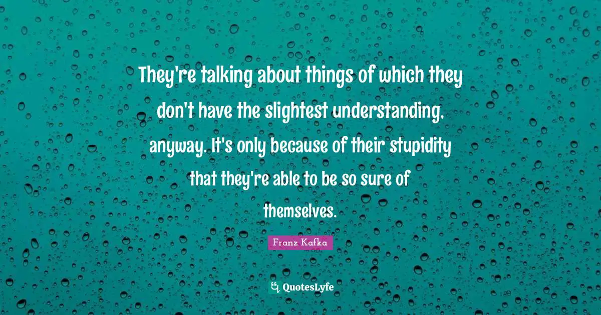 They're talking about things of which they don't have the slightest understanding, anyway. It's only because of their stupidity that they're able to be so sure of themselves.