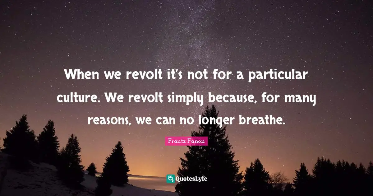 Culture Quotes: "When we revolt it’s not for a particular culture. We revolt simply because, for many reasons, we can no longer breathe."
