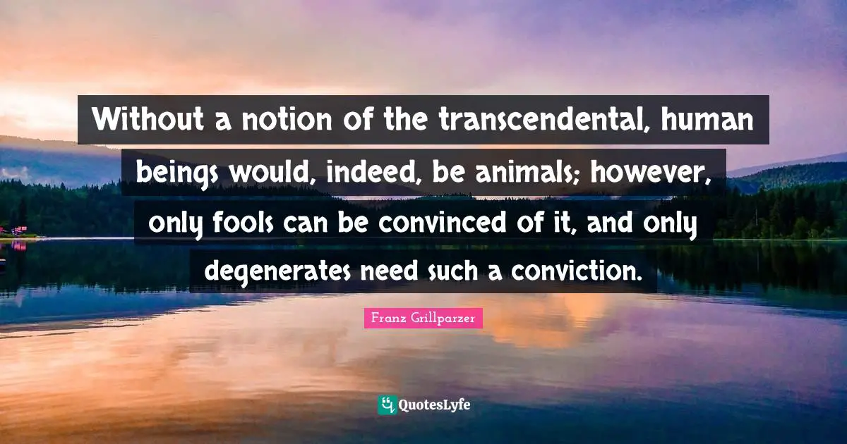 Without a notion of the transcendental, human beings would, indeed, be animals; however, only fools can be convinced of it, and only degenerates need such a conviction.