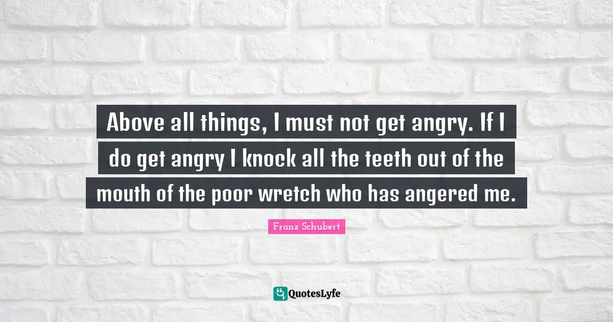 Above all things, I must not get angry. If I do get angry I knock all the teeth out of the mouth of the poor wretch who has angered me.
