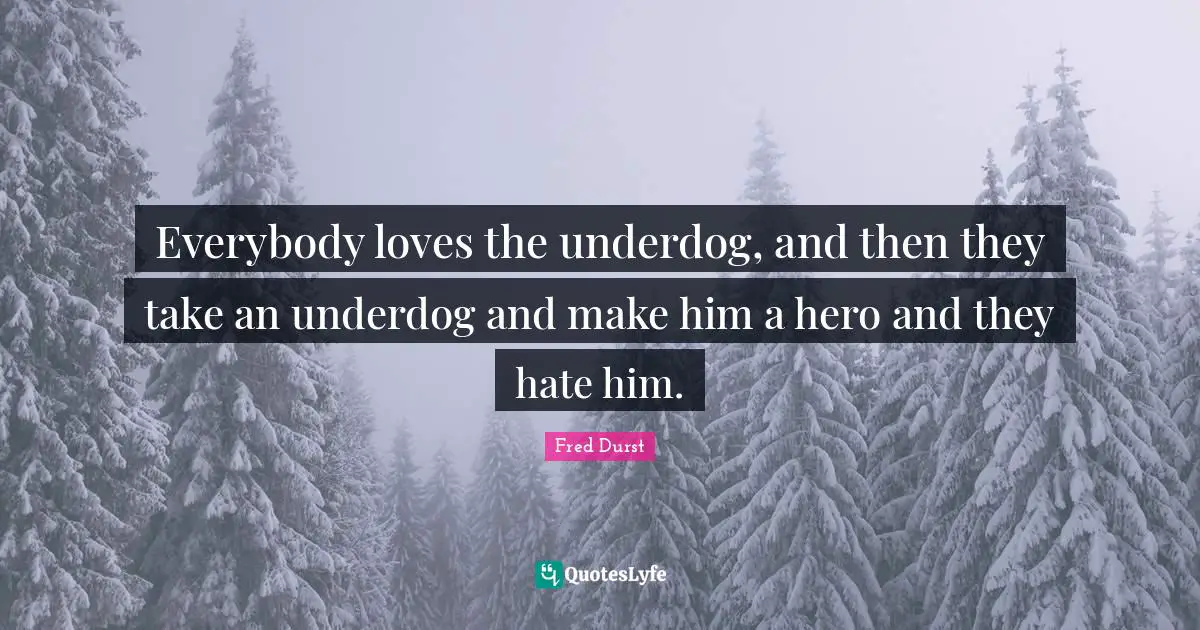Everybody loves the underdog, and then they take an underdog and make him a hero and they hate him.