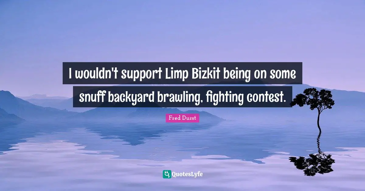 Backyards Quotes: "I wouldn't support Limp Bizkit being on some snuff backyard brawling, fighting contest."