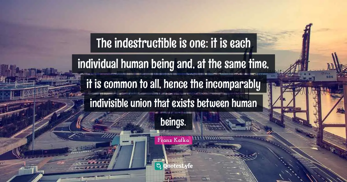 The indestructible is one: it is each individual human being and, at the same time, it is common to all, hence the incomparably indivisible union that exists between human beings.