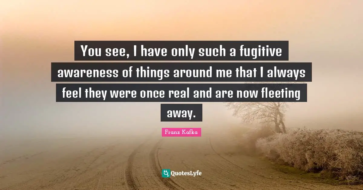 You see, I have only such a fugitive awareness of things around me that I always feel they were once real and are now fleeting away.