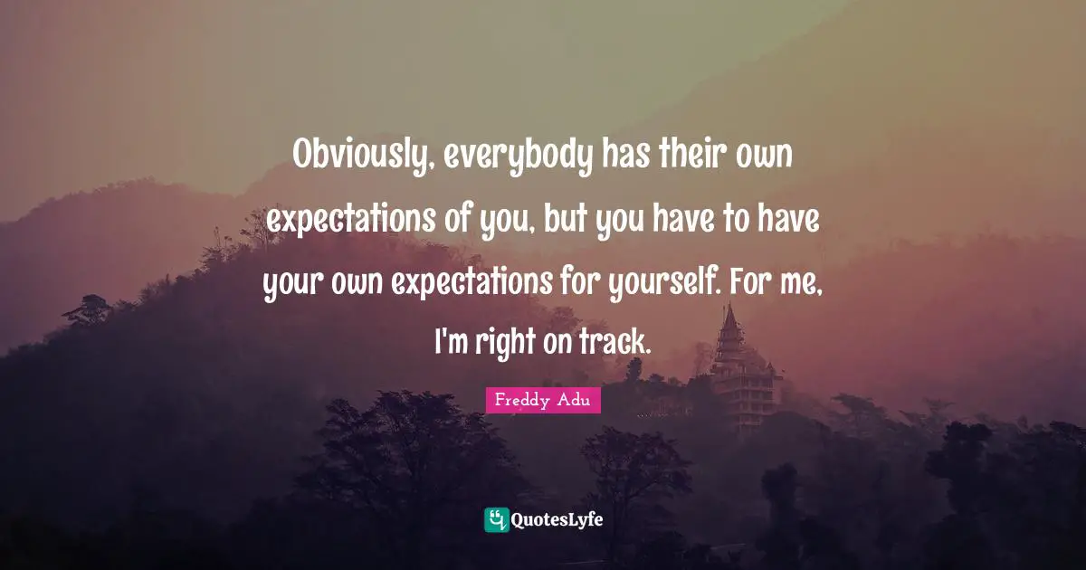 Obviously, everybody has their own expectations of you, but you have to have your own expectations for yourself. For me, I'm right on track.