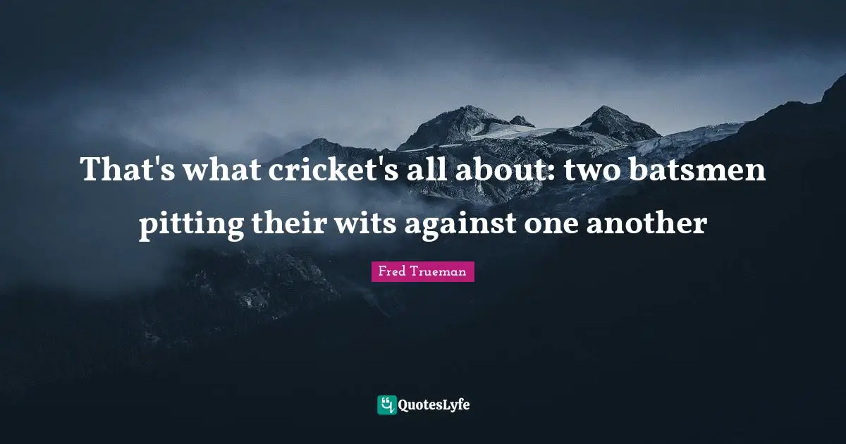 That's what cricket's all about: two batsmen pitting their wits against one another