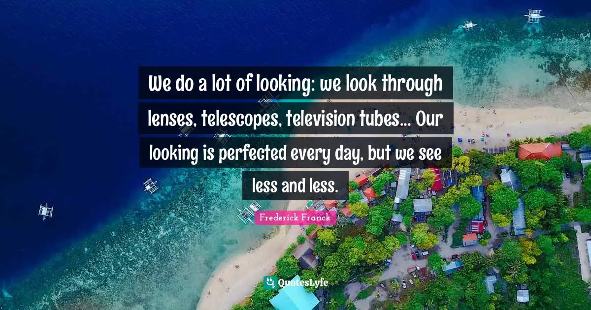 We do a lot of looking: we look through lenses, telescopes, television tubes... Our looking is perfected every day, but we see less and less.