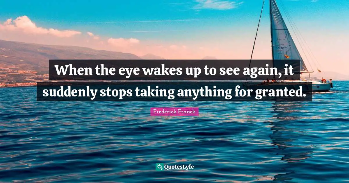When the eye wakes up to see again, it suddenly stops taking anything for granted.
