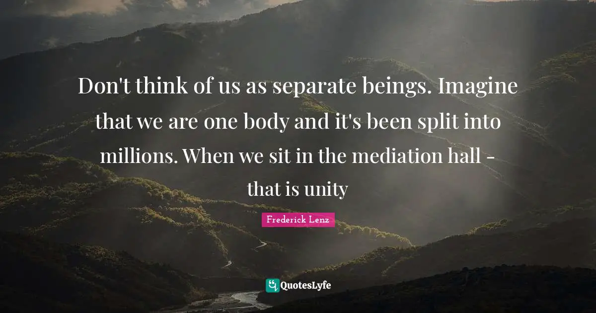 Don't think of us as separate beings. Imagine that we are one body and it's been split into millions. When we sit in the mediation hall - that is unity
