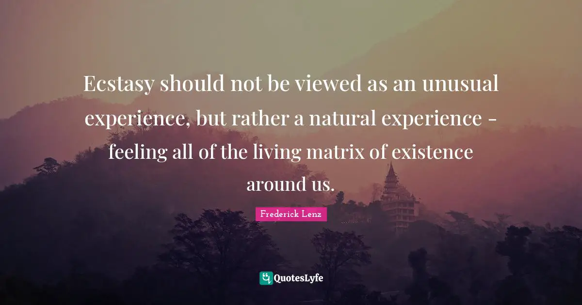 Ecstasy should not be viewed as an unusual experience, but rather a natural experience - feeling all of the living matrix of existence around us.