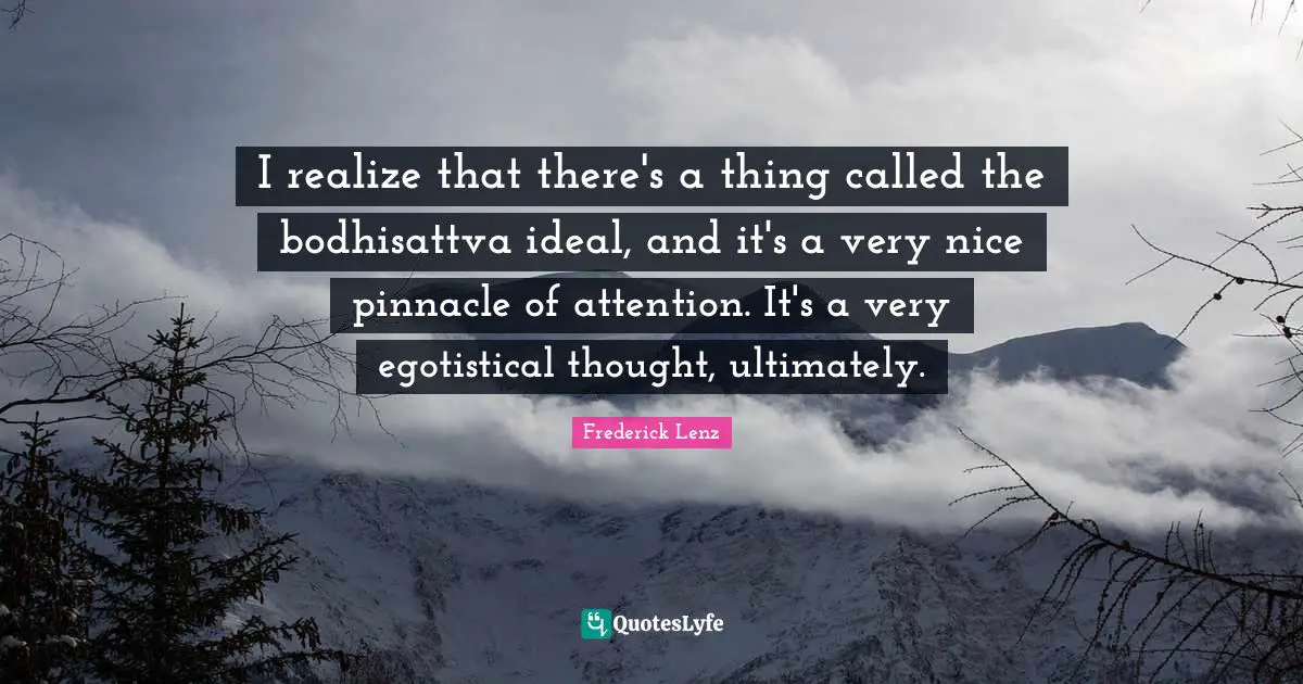 I realize that there's a thing called the bodhisattva ideal, and it's a very nice pinnacle of attention. It's a very egotistical thought, ultimately.
