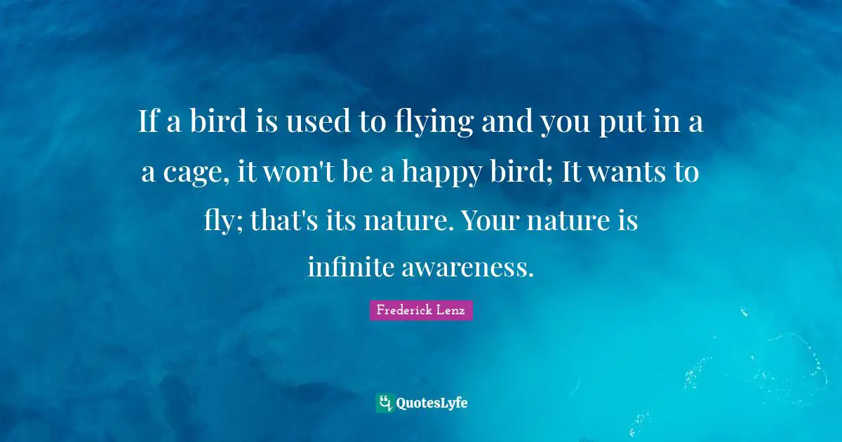 If a bird is used to flying and you put in a a cage, it won't be a happy bird; It wants to fly; that's its nature. Your nature is infinite awareness.