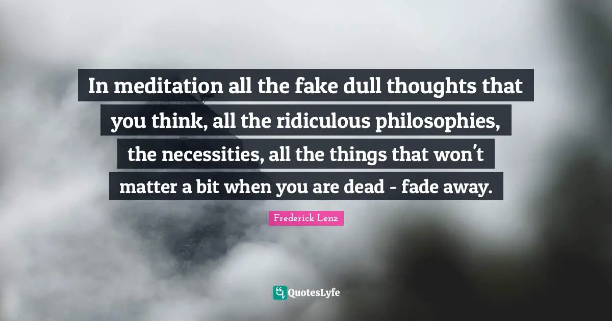 In meditation all the fake dull thoughts that you think, all the ridiculous philosophies, the necessities, all the things that won't matter a bit when you are dead - fade away.