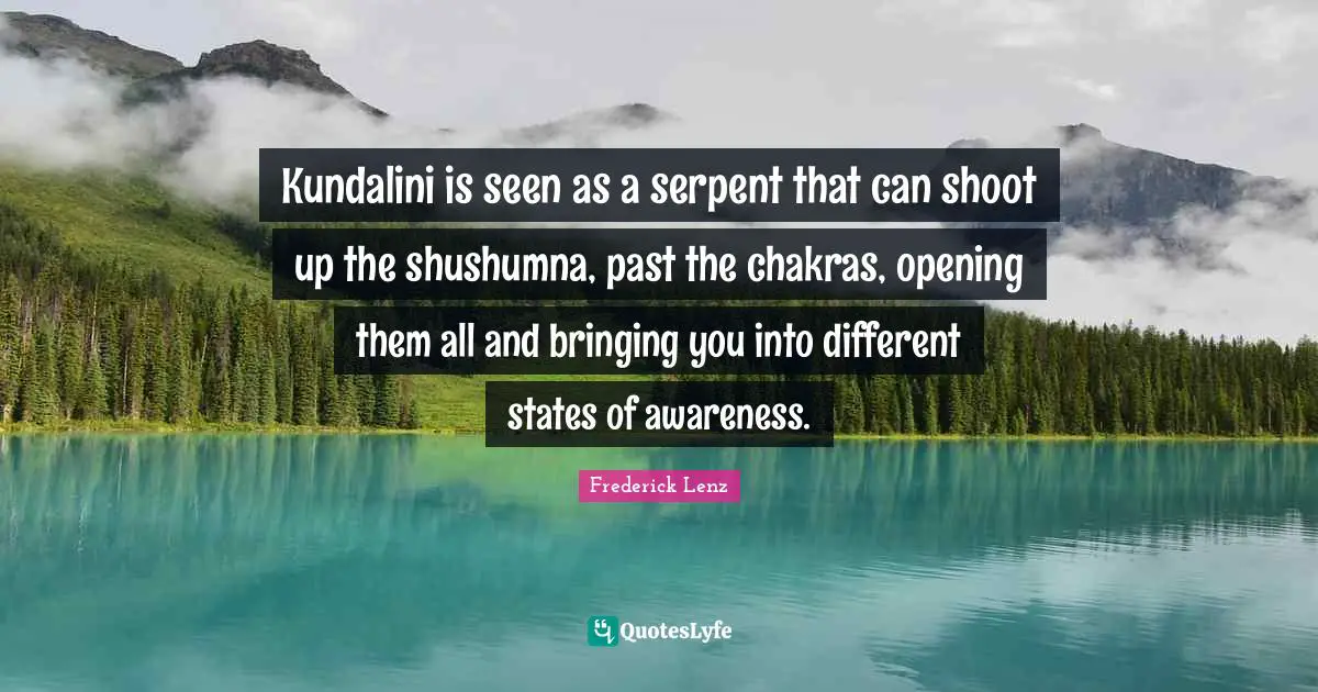 Kundalini is seen as a serpent that can shoot up the shushumna, past the chakras, opening them all and bringing you into different states of awareness.