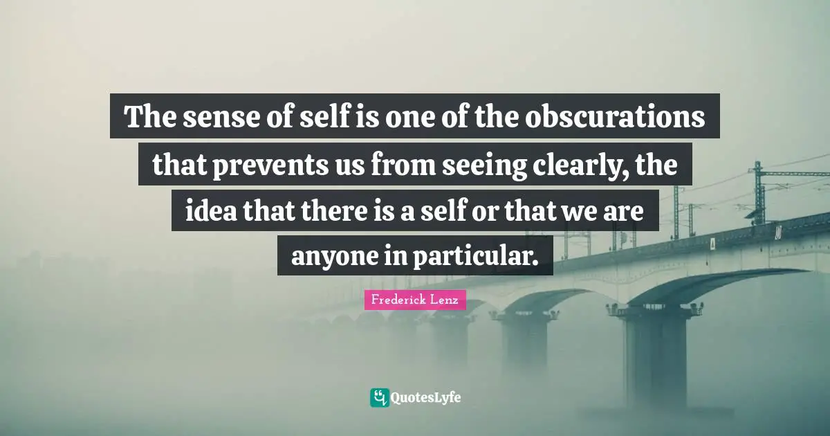 The sense of self is one of the obscurations that prevents us from seeing clearly, the idea that there is a self or that we are anyone in particular.