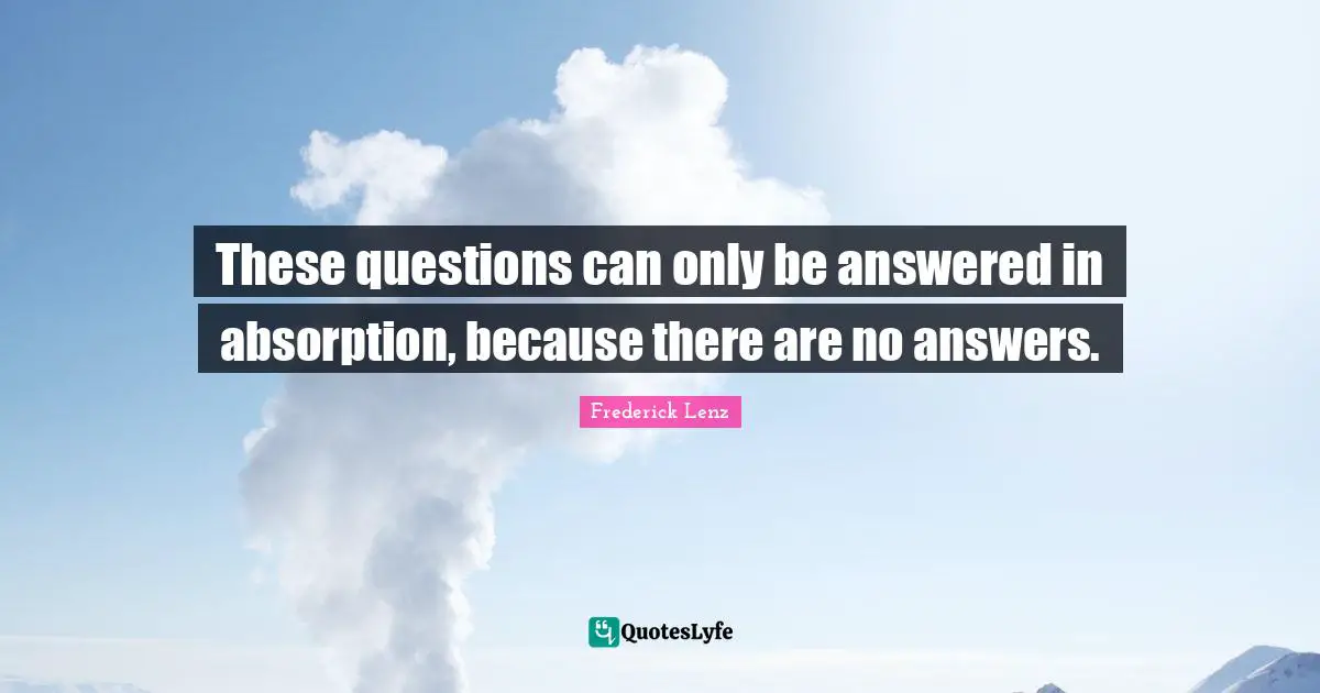 These questions can only be answered in absorption, because there are no answers.