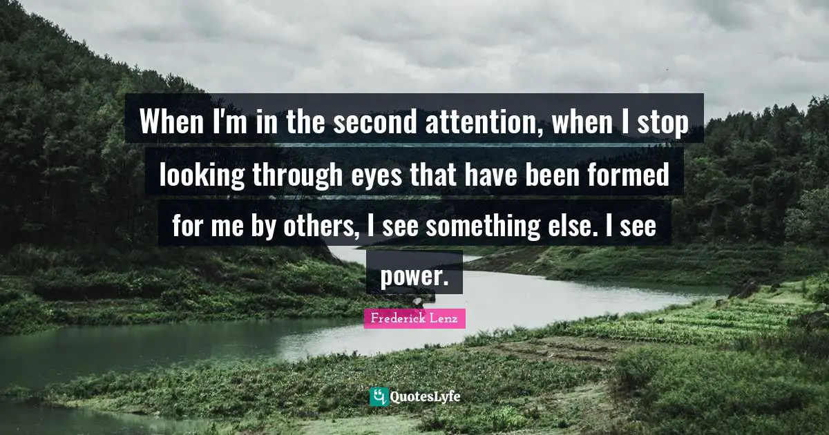 When I'm in the second attention, when I stop looking through eyes that have been formed for me by others, I see something else. I see power.