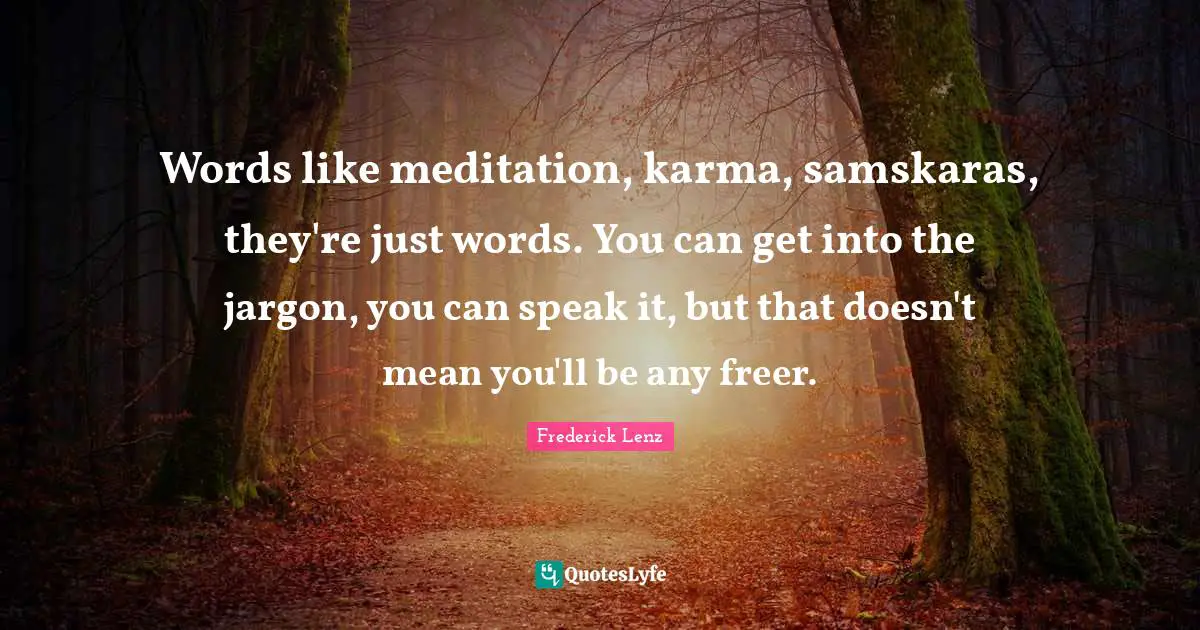 Words like meditation, karma, samskaras, they're just words. You can get into the jargon, you can speak it, but that doesn't mean you'll be any freer.